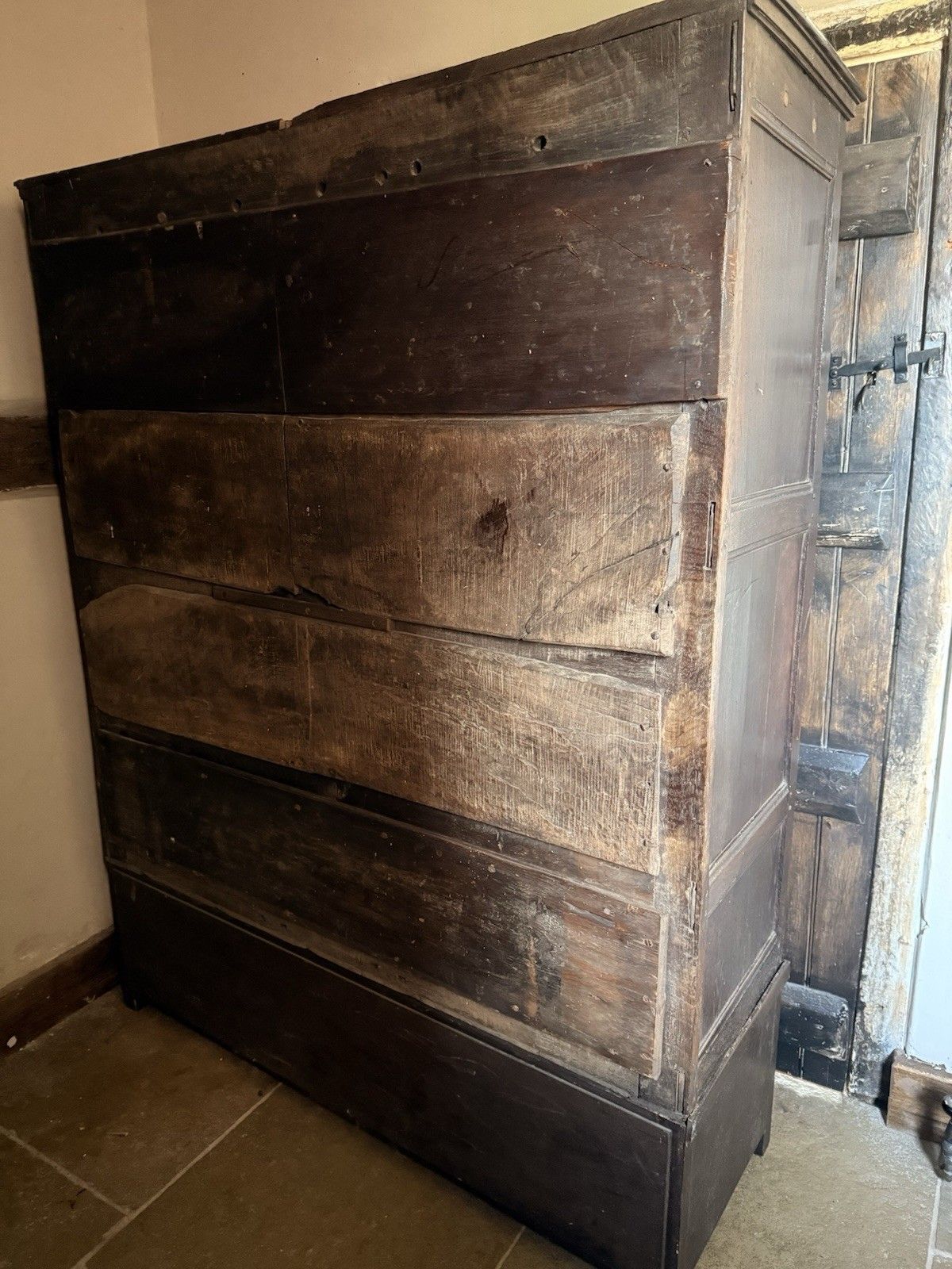 Original Welsh  Antique Livery Linen Cupboard Cabinet Intials M.J.H Dated 1715 photo 1499.0