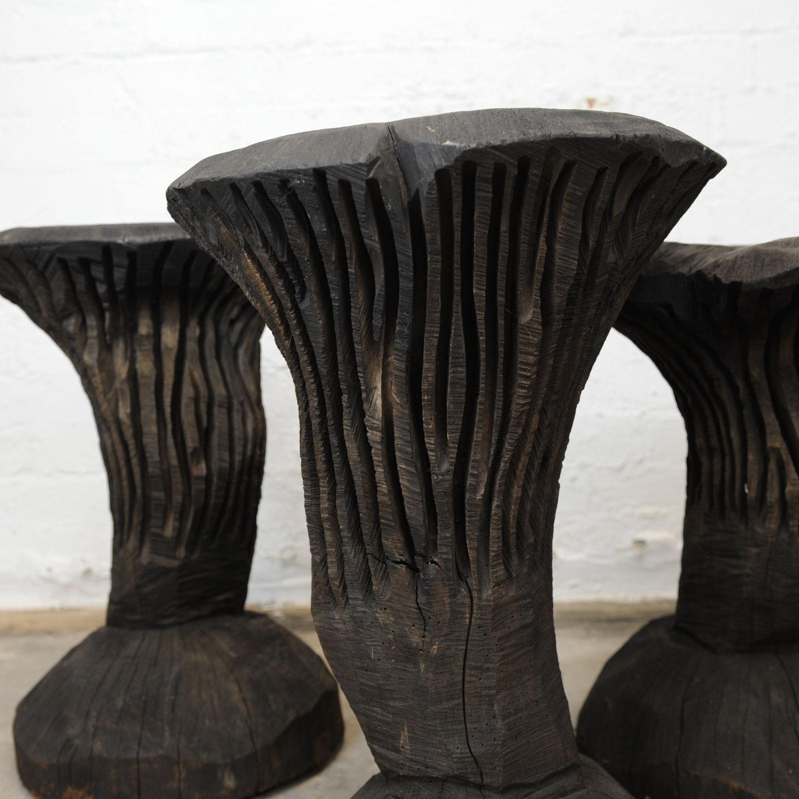 photo for sale Solid Burnt Wood, Sculptural Side Tables, Set Of 3, 1980s