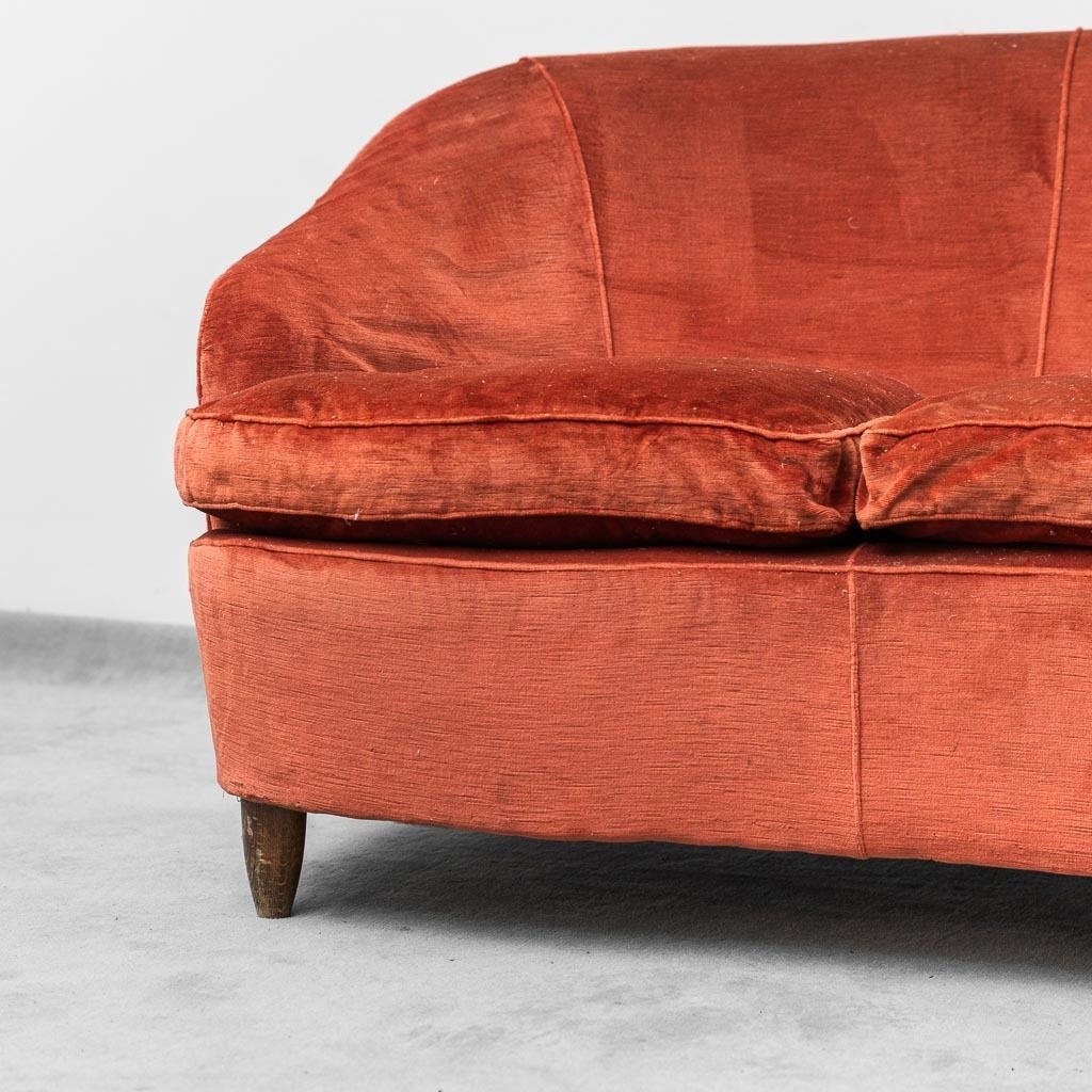 3 Seater Sofa In Orange Velvet 1950s Vintage Modernism photo Furniture