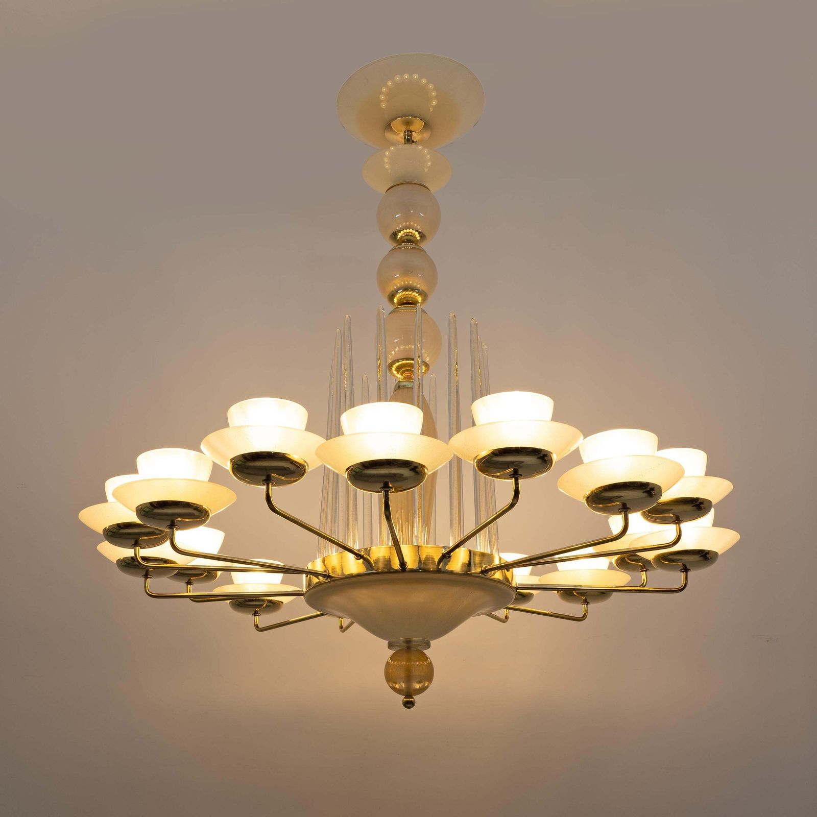 Mid Century Modern Style Brass And Murano Glass Big Chandelier photo Lighting