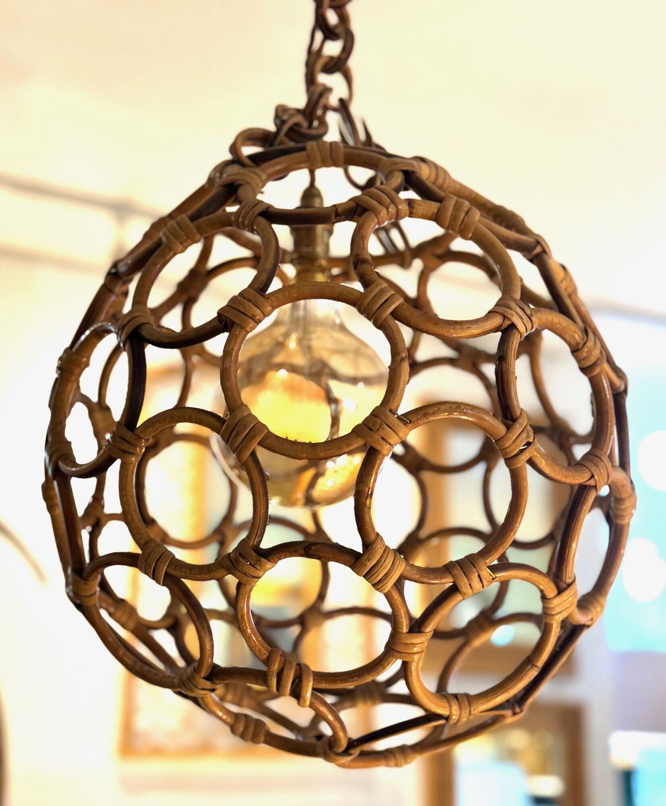 An Italian 1960s Circular Bamboo Ball Light In The Style Of Franco Albini photo vintage