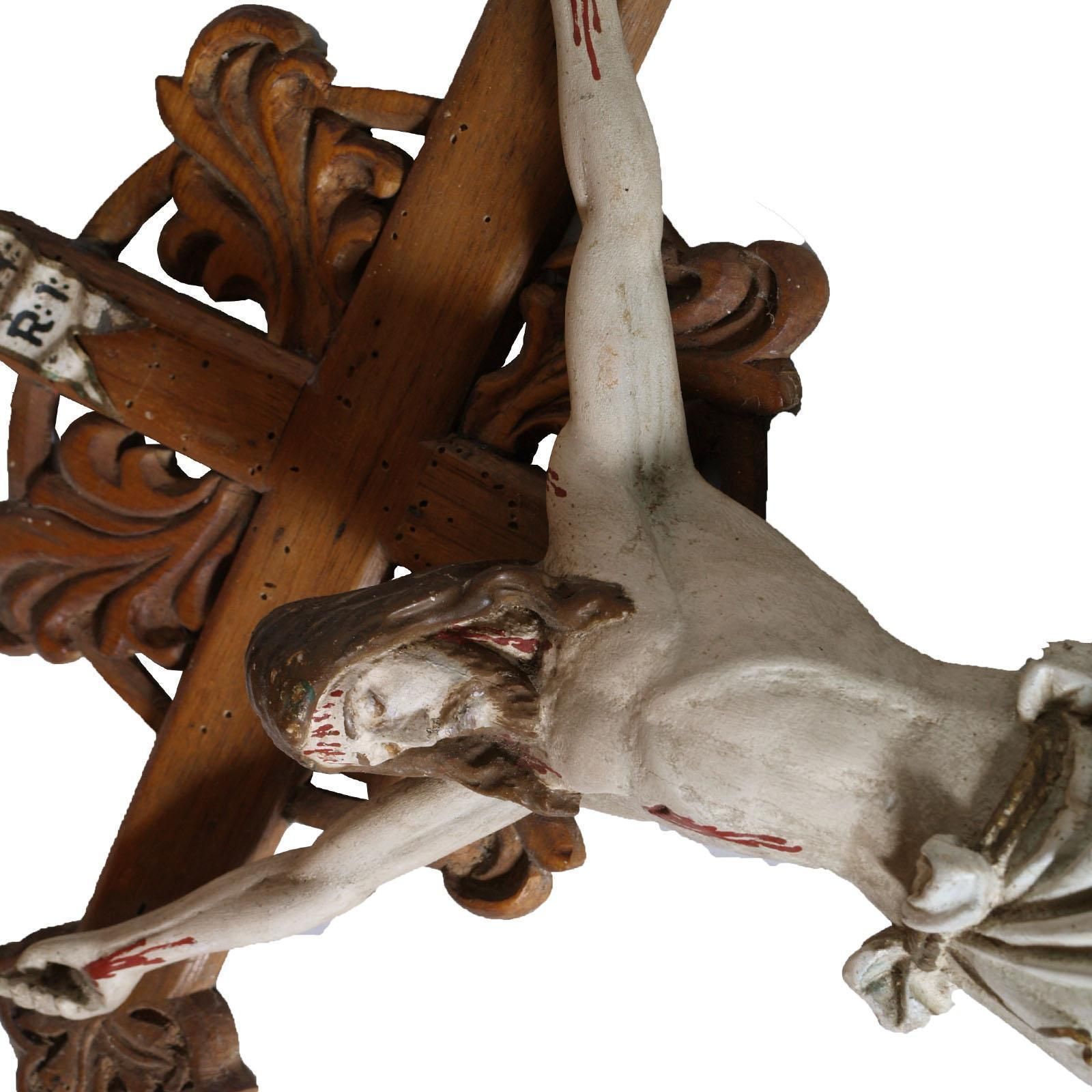 Early 19th Century Italian Hand Carved And Polychromed Wood Crucifix "Cadore" photo furniture