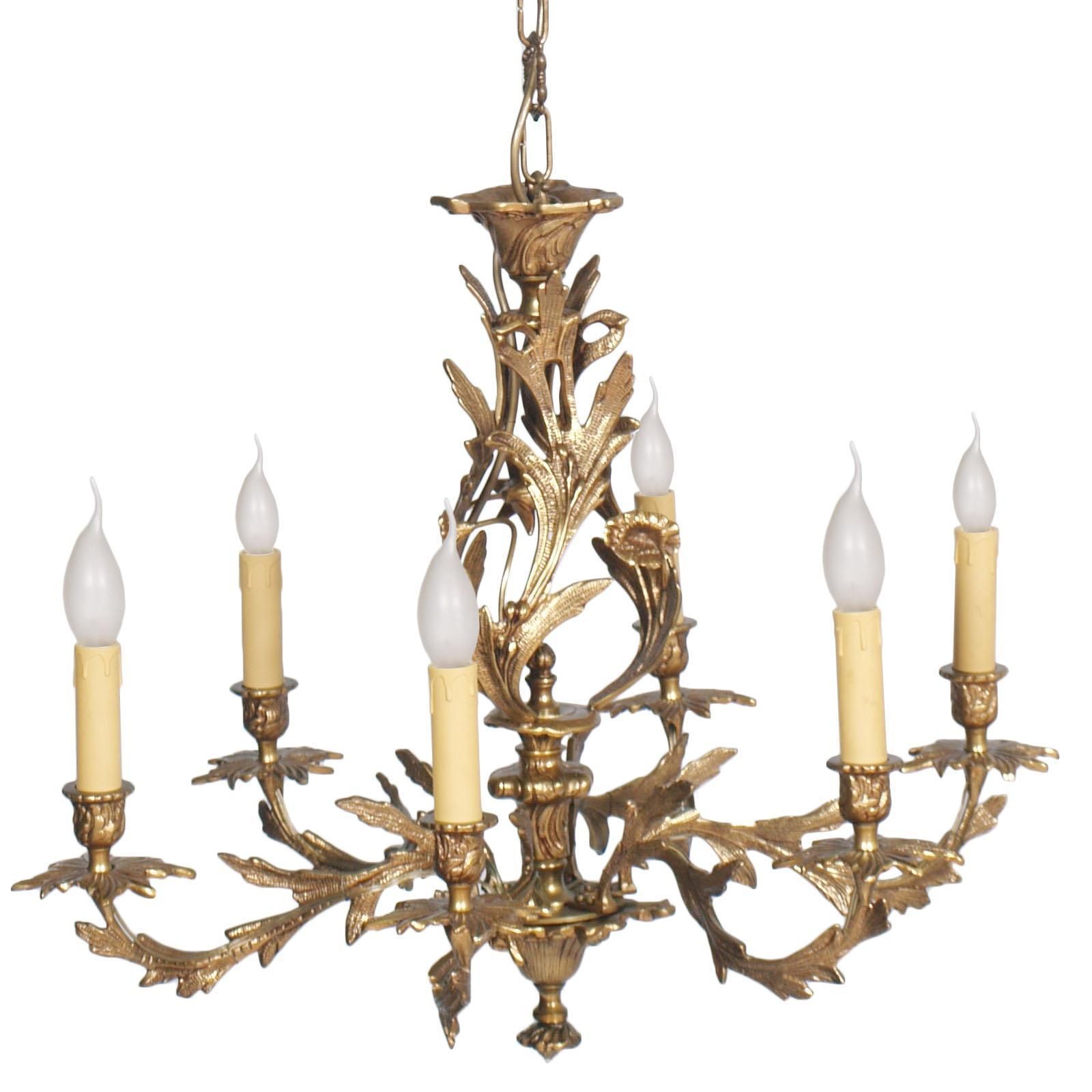 Antique Very Heavy Chandelier From A Old Candlestick, Gilded Bronze, Six Lights photo for sale
