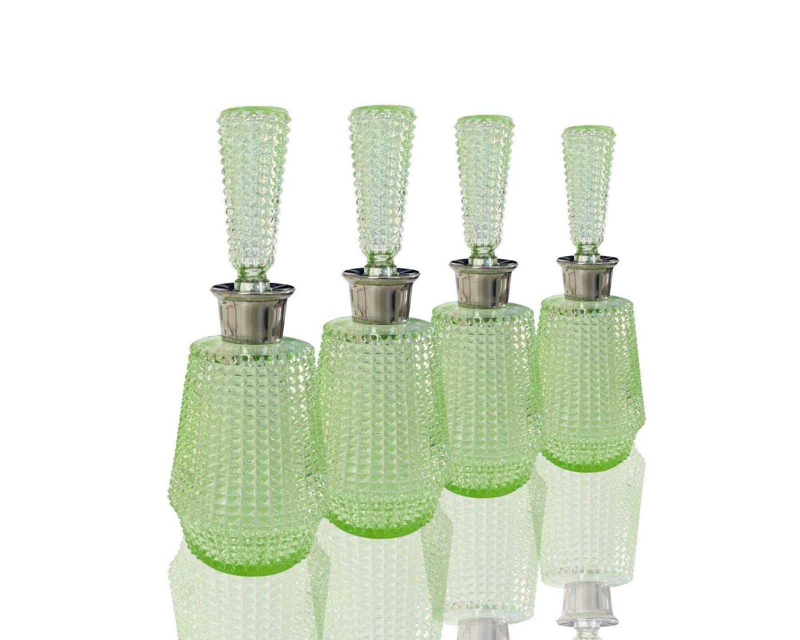 Green Liqueur Decanter | 4pcs | Reseda Perfume Bottles | France Ca 1960s