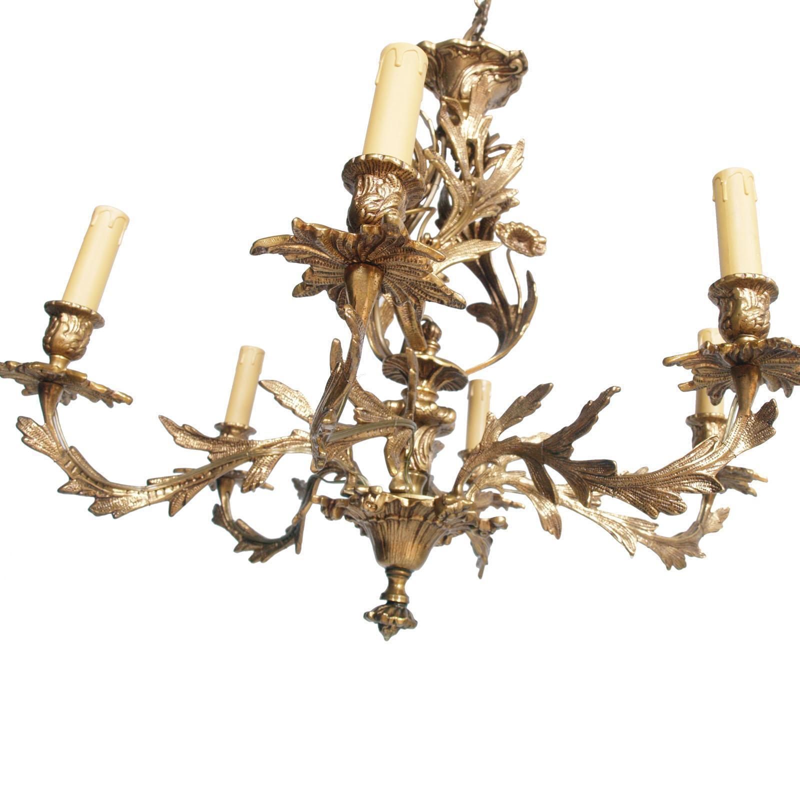 photo vinterior Antique Very Heavy Chandelier From A Old Candlestick, Gilded Bronze, Six Lights