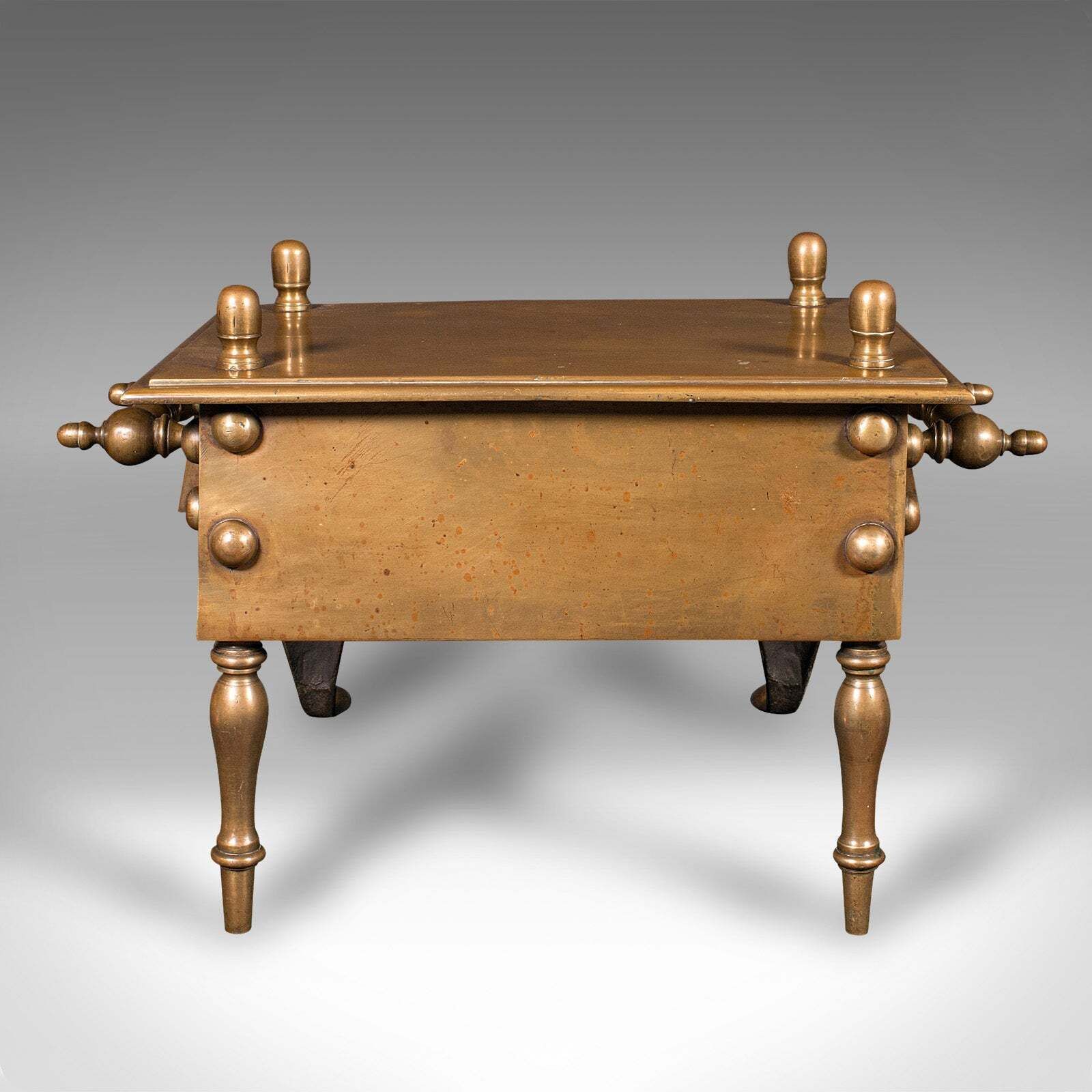 Heavy Antique Footman, English Brass, Inglenook Fireplace Warmer, Steps, Regency photo Home Fixtures