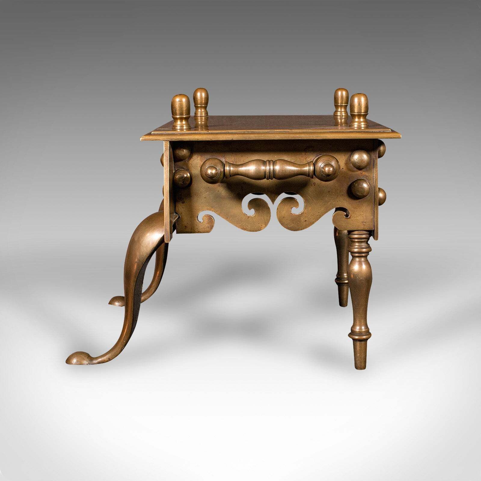 Heavy Antique Footman, English Brass, Inglenook Fireplace Warmer, Steps, Regency photo 1005.0