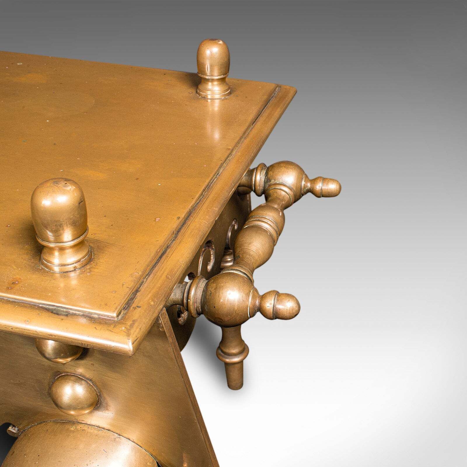 Home Fixtures Heavy Antique Footman, English Brass, Inglenook Fireplace Warmer, Steps, Regency photo