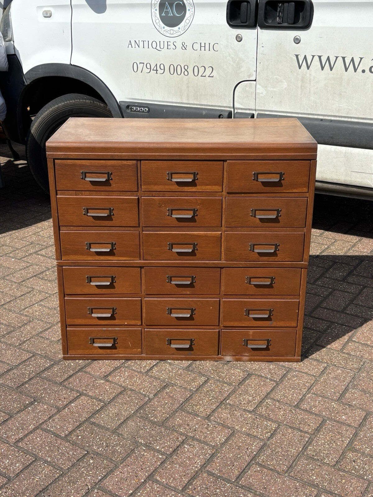 Large Edwardian Floor Standing Oak Filing Drawers. Cabinet Splits In Half. photo for sale