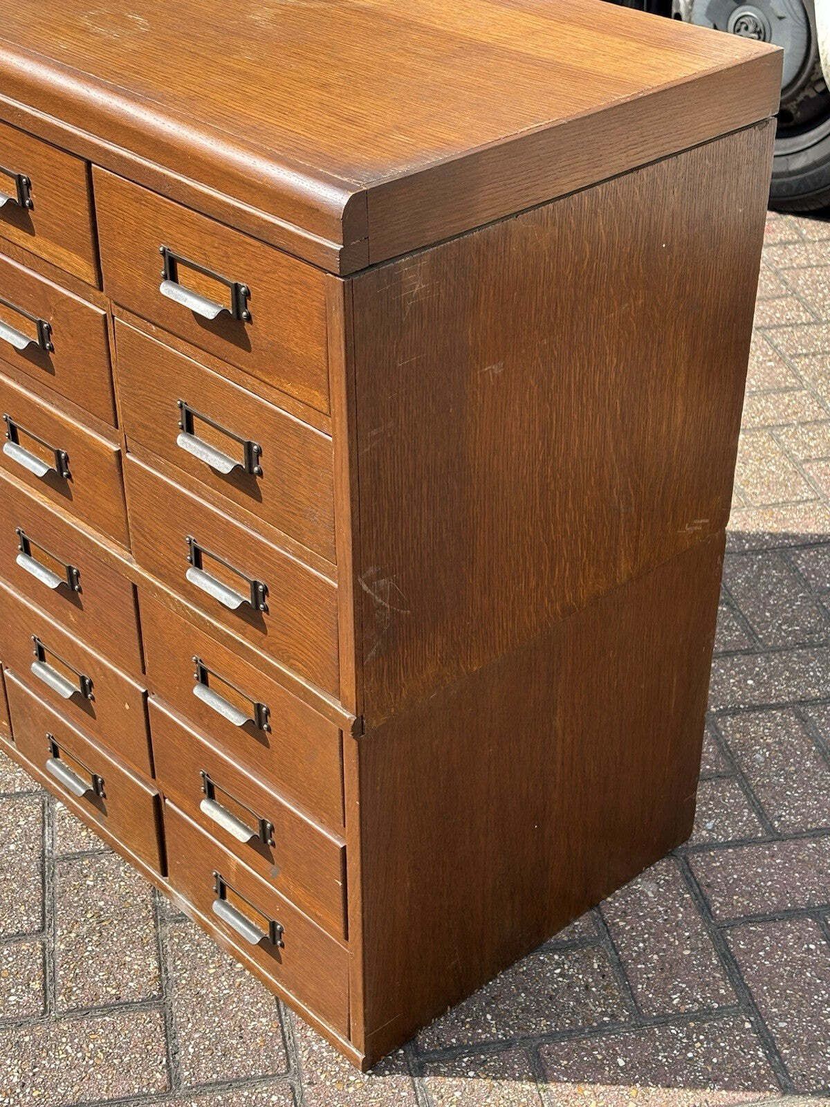 Furniture Large Edwardian Floor Standing Oak Filing Drawers. Cabinet Splits In Half. photo