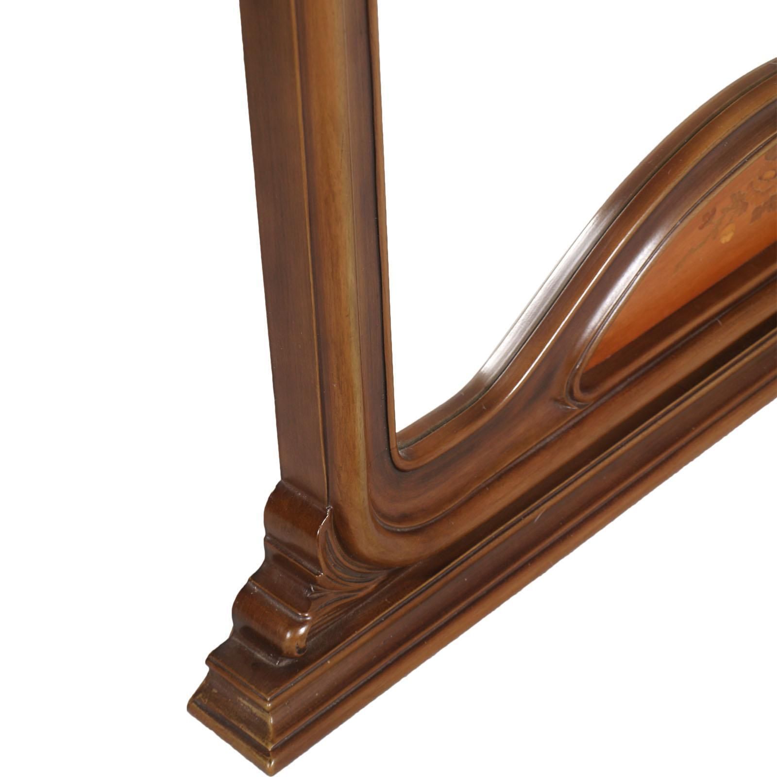 Midcentury Italy Gothic Art Deco Period, Wall Mirror In Carved And Inlay Walnut photo 1971.6