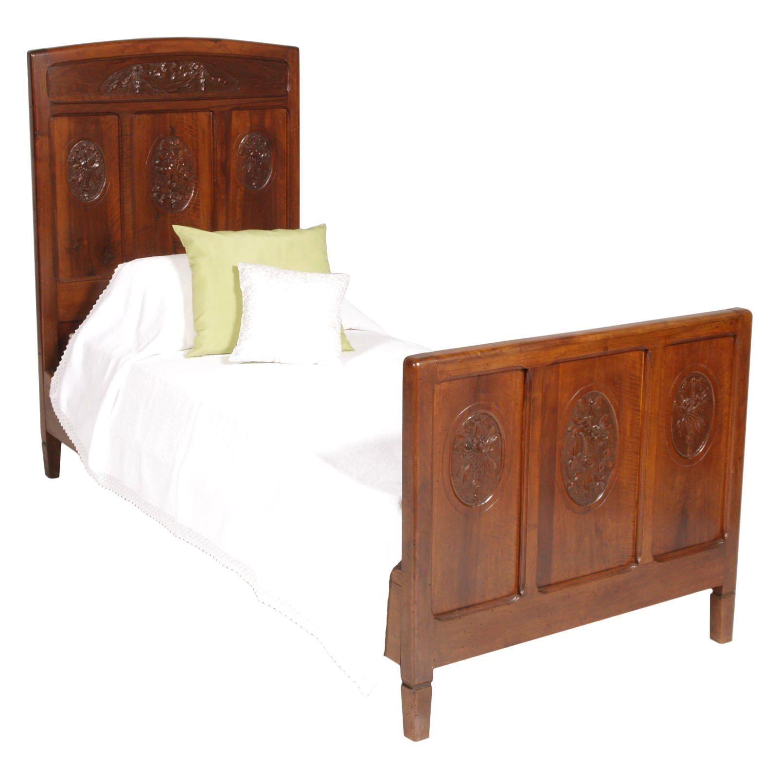 Twin Beds Art Nouveau, Italy, 1900s. Hand Carved Walnut, Polished To Wax