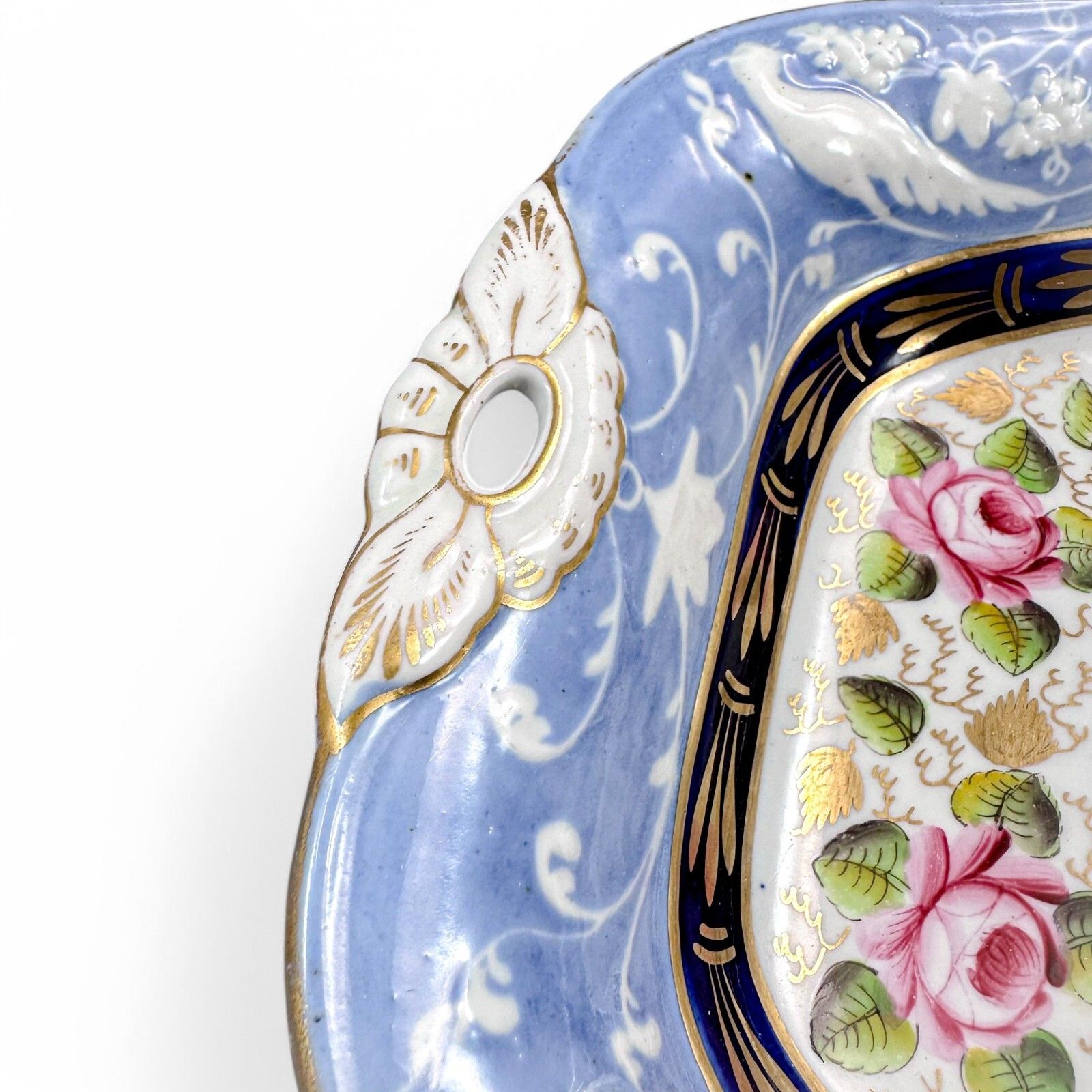 Rare Staffordshire New Hall Dessert Set With Resist Moulded Borders Circa 1820 photo vintage