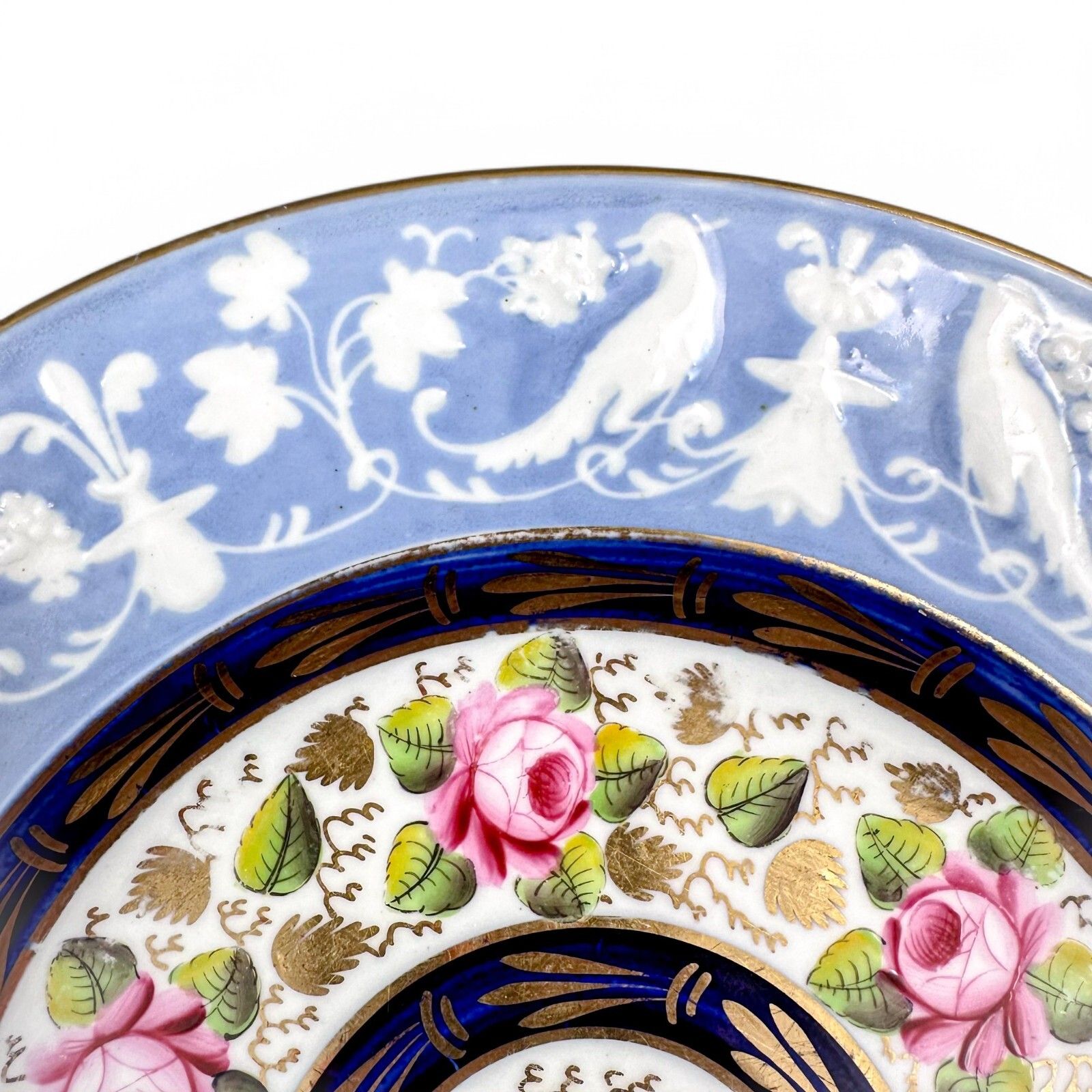 photo buy Rare Staffordshire New Hall Dessert Set With Resist Moulded Borders Circa 1820