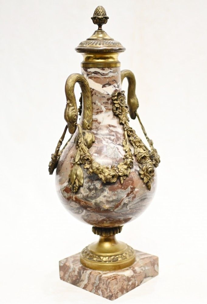 Pair Marble Cassolette Urns French Empire Decorative Vases 1890 photo furniture