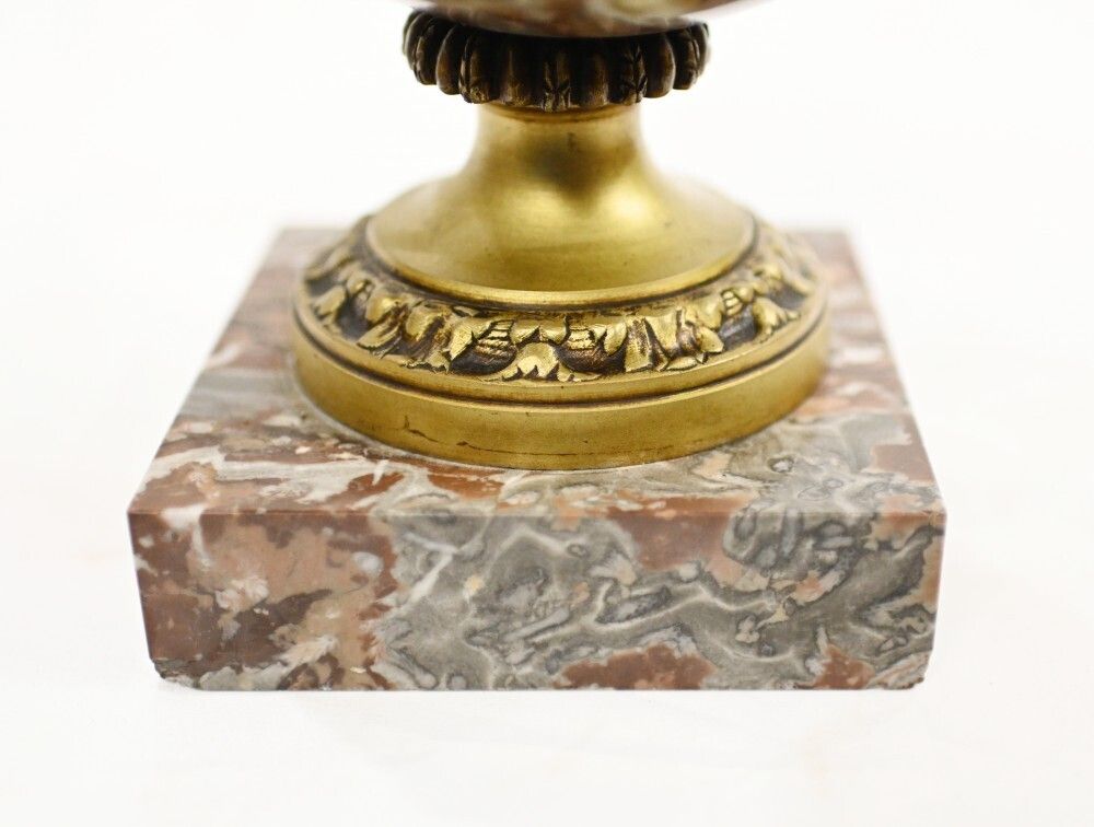 Pair Marble Cassolette Urns French Empire Decorative Vases 1890 photo for sale