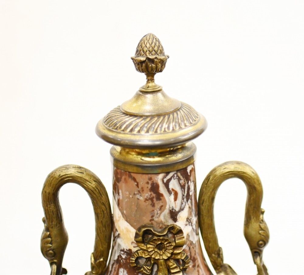 1550.0 Pair Marble Cassolette Urns French Empire Decorative Vases 1890 photo