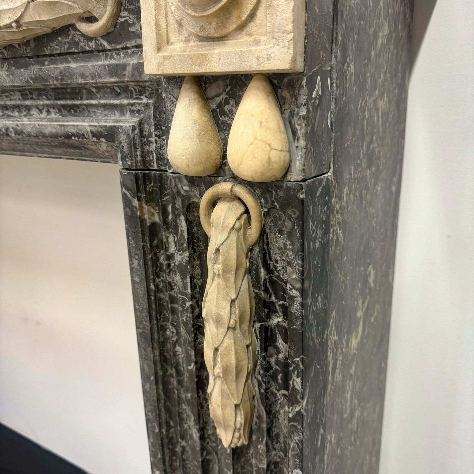 photo for sale Antique Italian Empire Style Marble Fireplace Surround