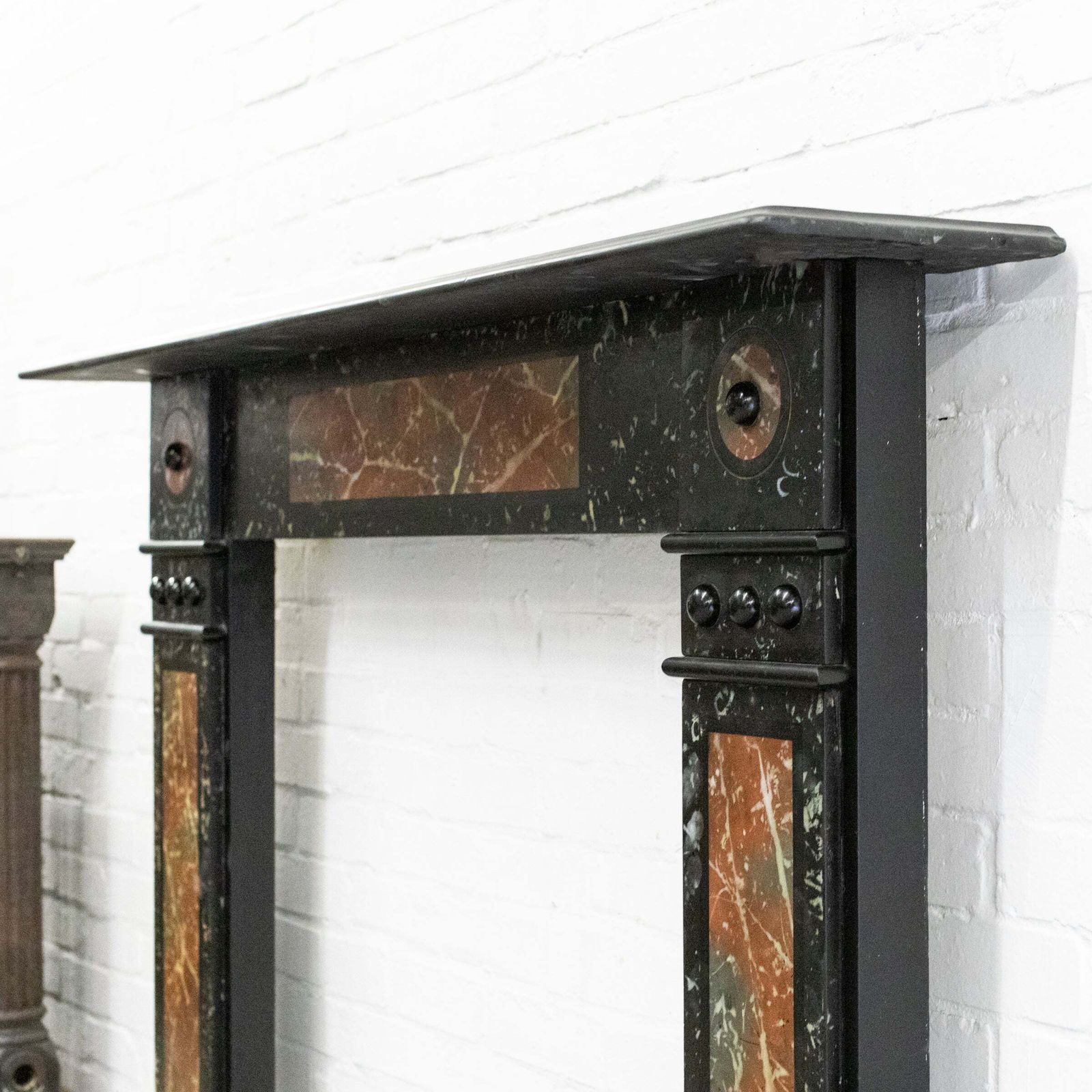 photo for sale Antique Victorian "Marbelised" Slate Fireplace Surround With Roundels
