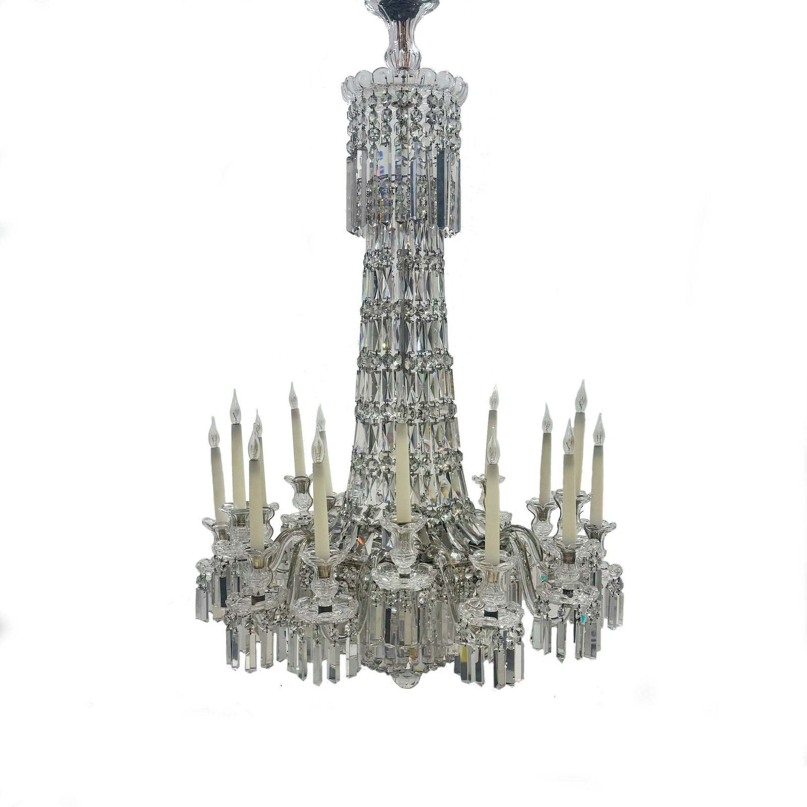 Mid 19th Century Antique Crystal Chandelier By F&C Osler Of Tent And Waterfall Design| 15 Arm