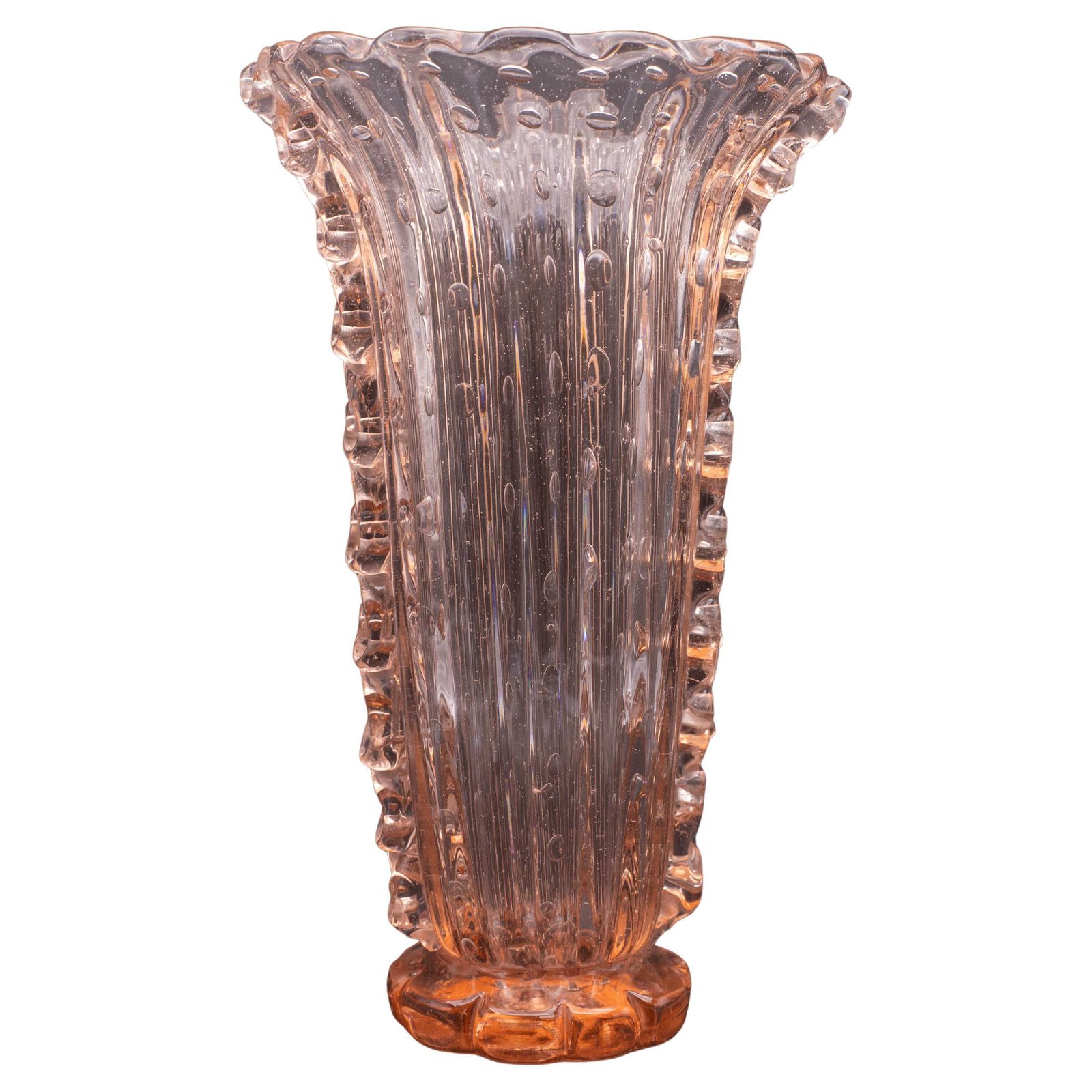 Art Decò Pink Large Size Murano Bullicante Vase By Barovier & Toso, 1950s photo furniture