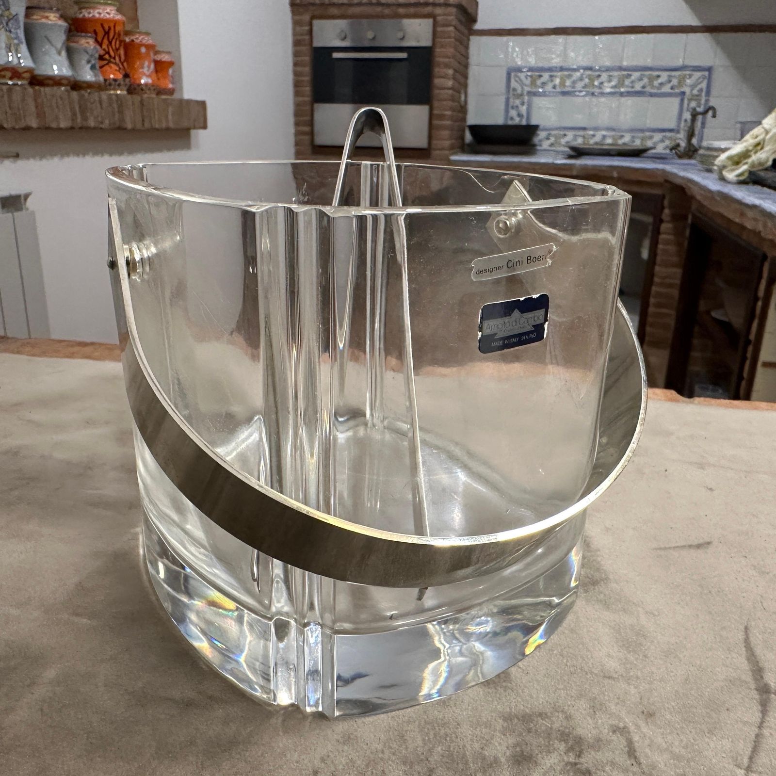 A 1970s Modern Arnolfo Di Cambio Ice Bucket With A Lino Sabattini Ice Tongs photo vintage