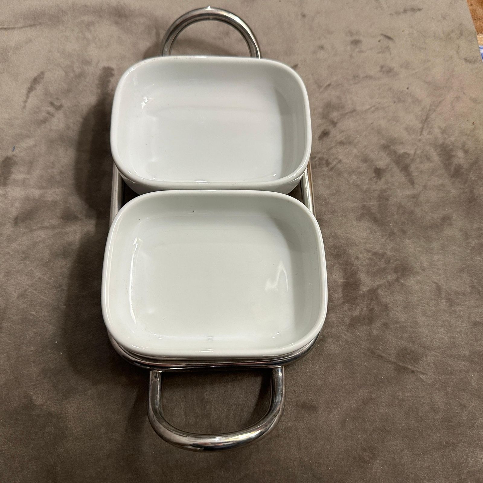 1980s Minimalist Lino Sabattini Silver Plated And Ceramic Small Appetizer Tray photo buy