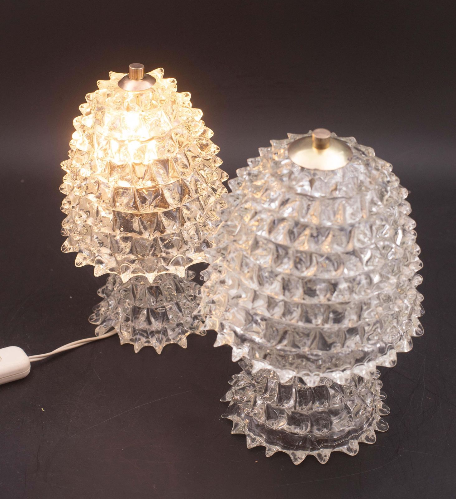 Set Of 2 Table Lamp In Rostrato Murano Glass Vase For Barovier & Toso, 1940 photo for sale