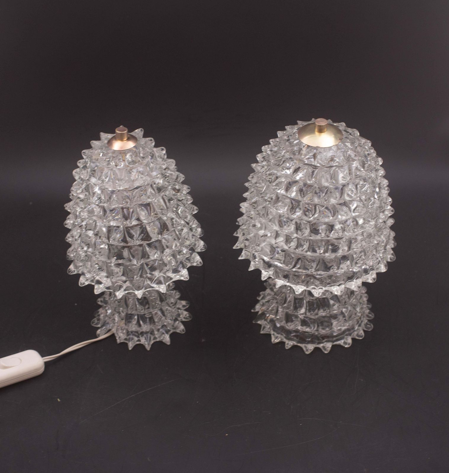 Set Of 2 Table Lamp In Rostrato Murano Glass Vase For Barovier & Toso, 1940 photo vintage