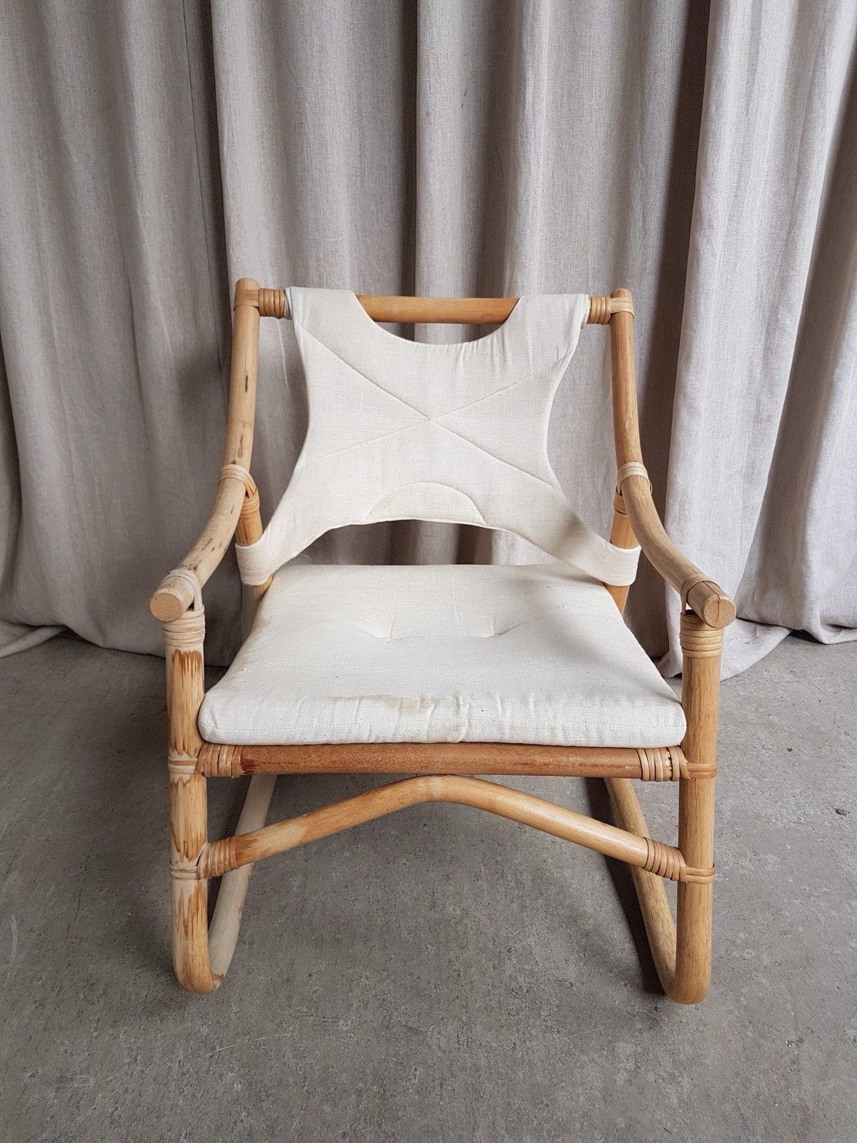 Vtg Mid Century Bamboo Sling Armchair Chair Danish Bohemian Boho Scandi R808 photo vintage