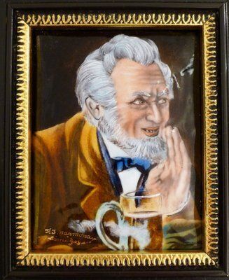 photo furniture Small Male Portrait Painting, In Limoges Enamel Painted On Copper By Carmona, Mid 20th Century