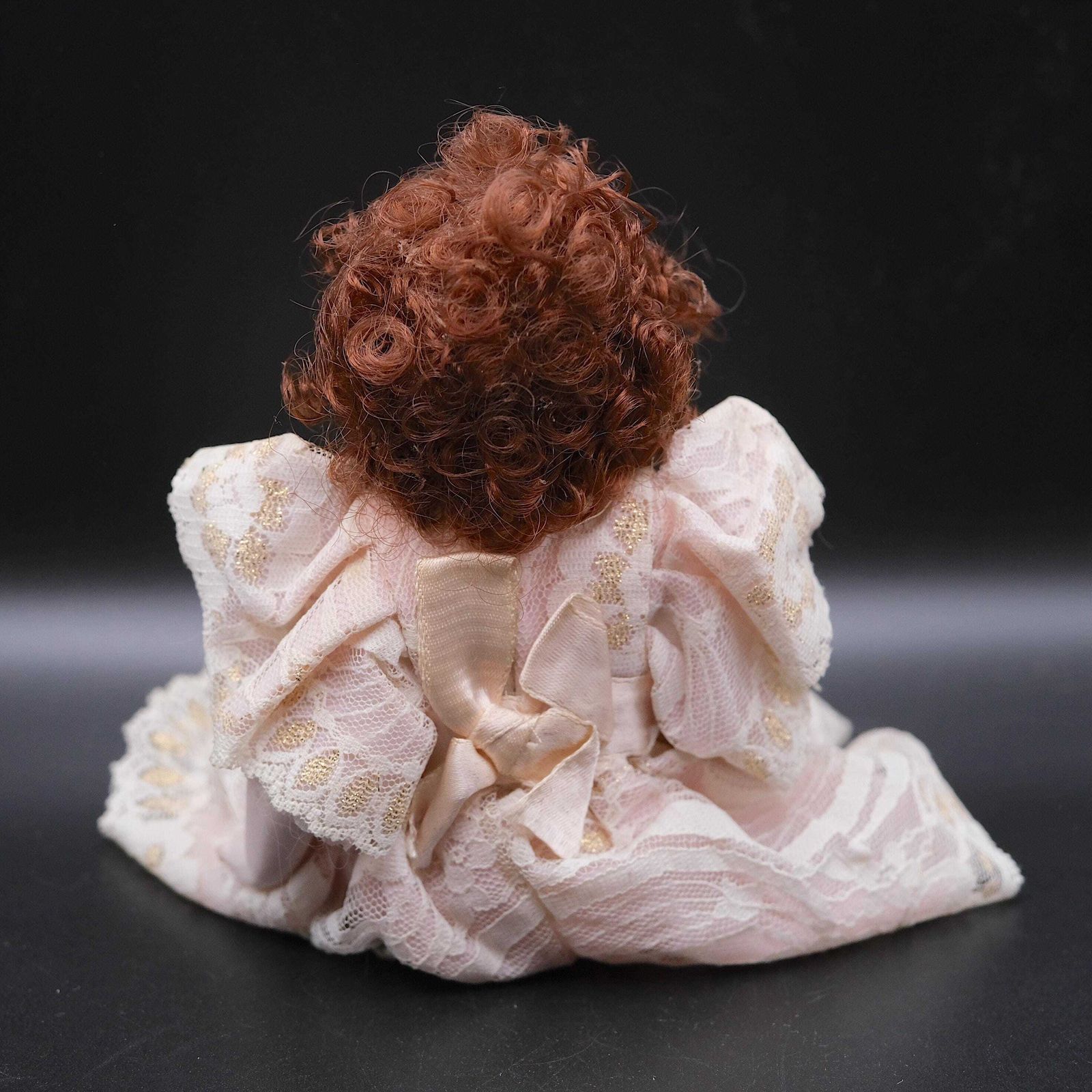 Vintage Porcelain Collectible Doll | Red Curly Hair | Gold Lace Dress & Pearl Detail | 1980s Style | Doll Collector Gift | Ceramic Figurine photo vinterior