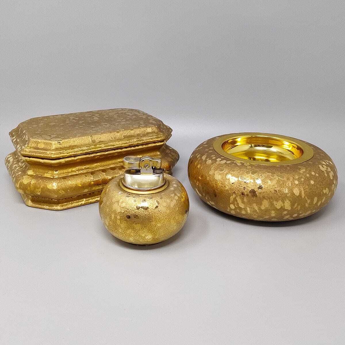 1970s Exquisited Handcrafted Smoking Set In Ceramic And Gold Leaf. Made In Italy photo furniture
