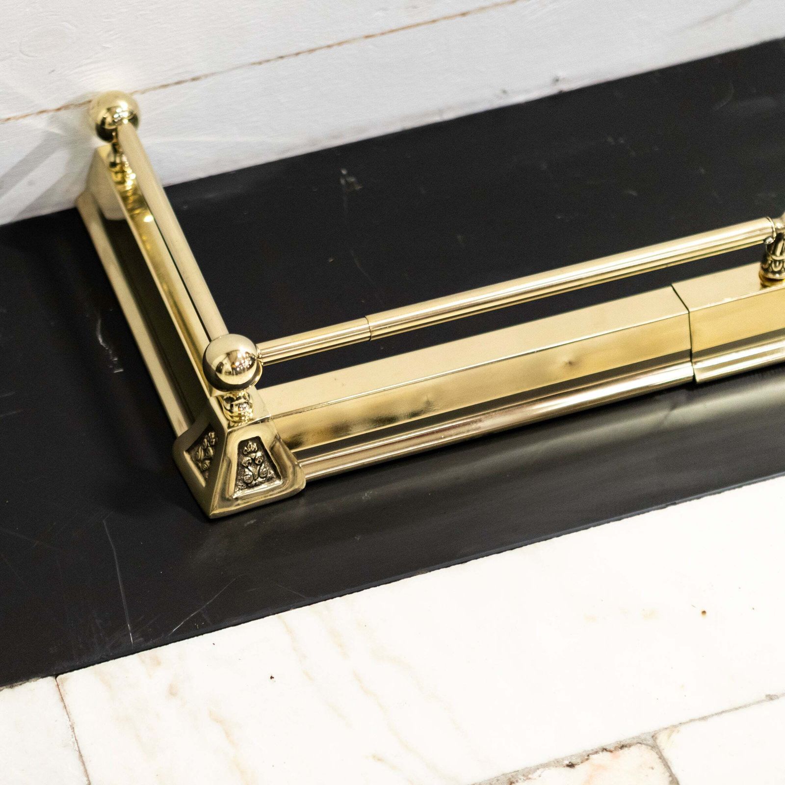 Antique Adjustable Brass Fireplace Fender photo 1200.0