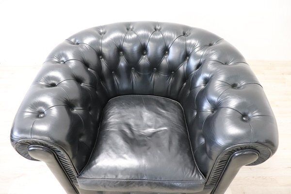 Set Of Sofa And Armchair In Black Leather, 1980s photo vintage