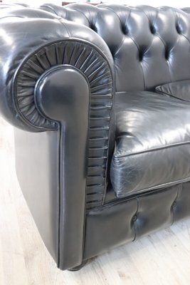 Furniture Set Of Sofa And Armchair In Black Leather, 1980s photo