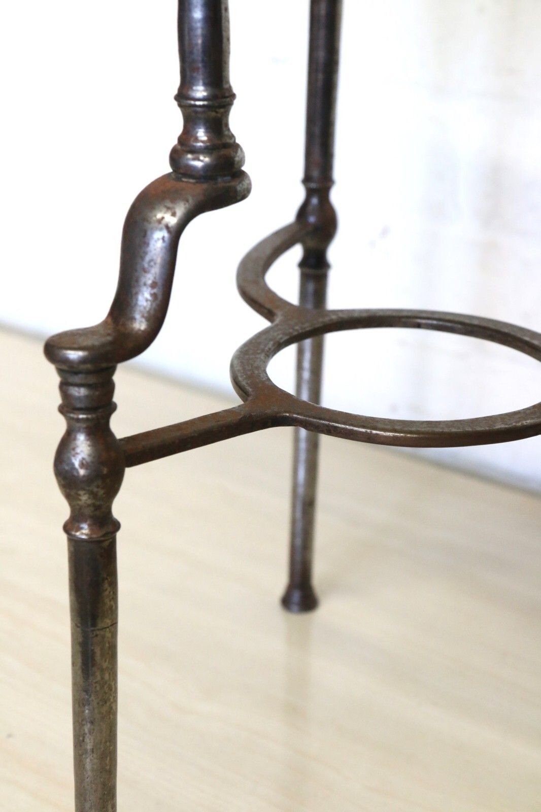 58.0 Antique Brass Footman Trivet Mid 19th Century Decorative Wrought Iron Base photo