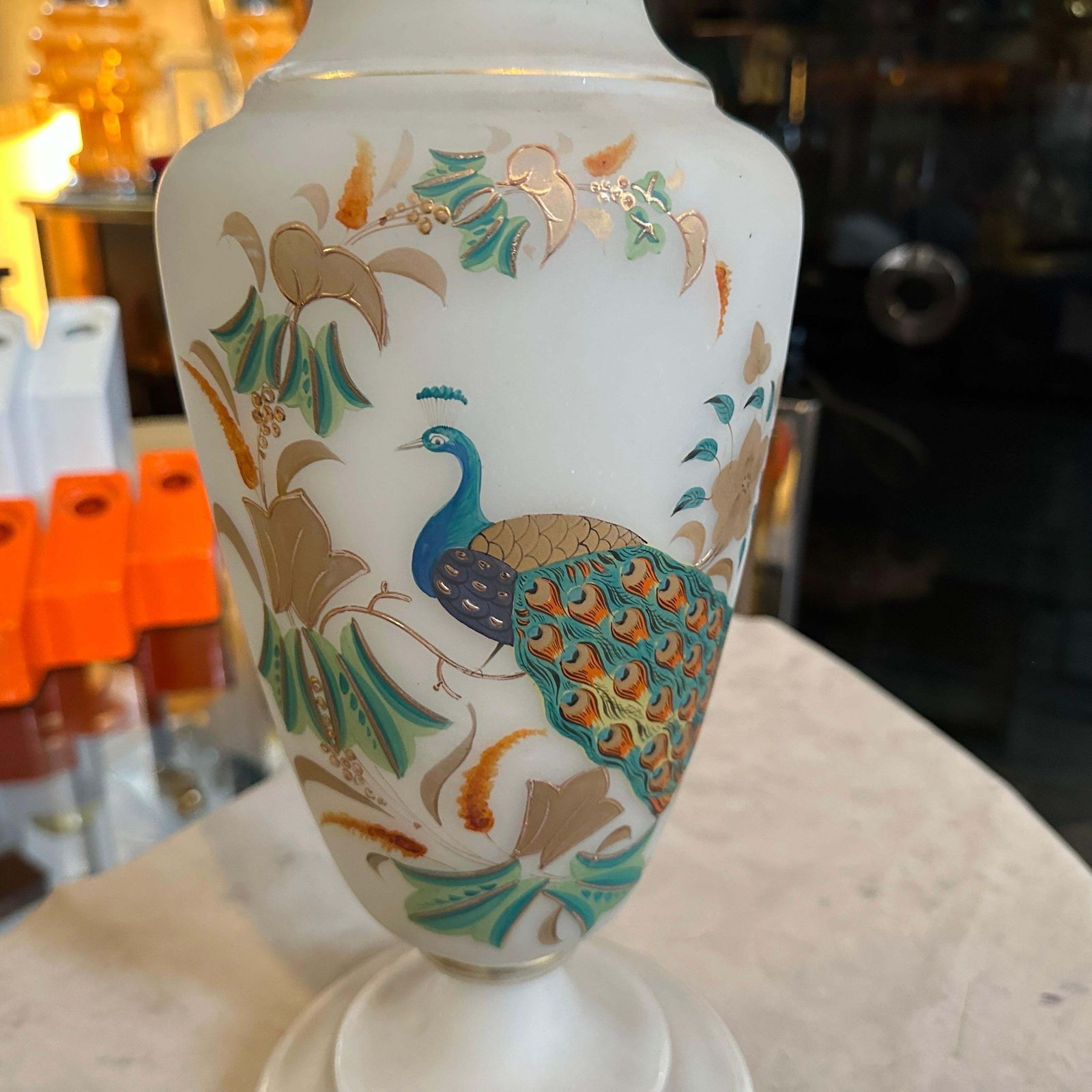 Home Decor An Art Nouveau Hand Painted Opaline Glass Italian Vase photo