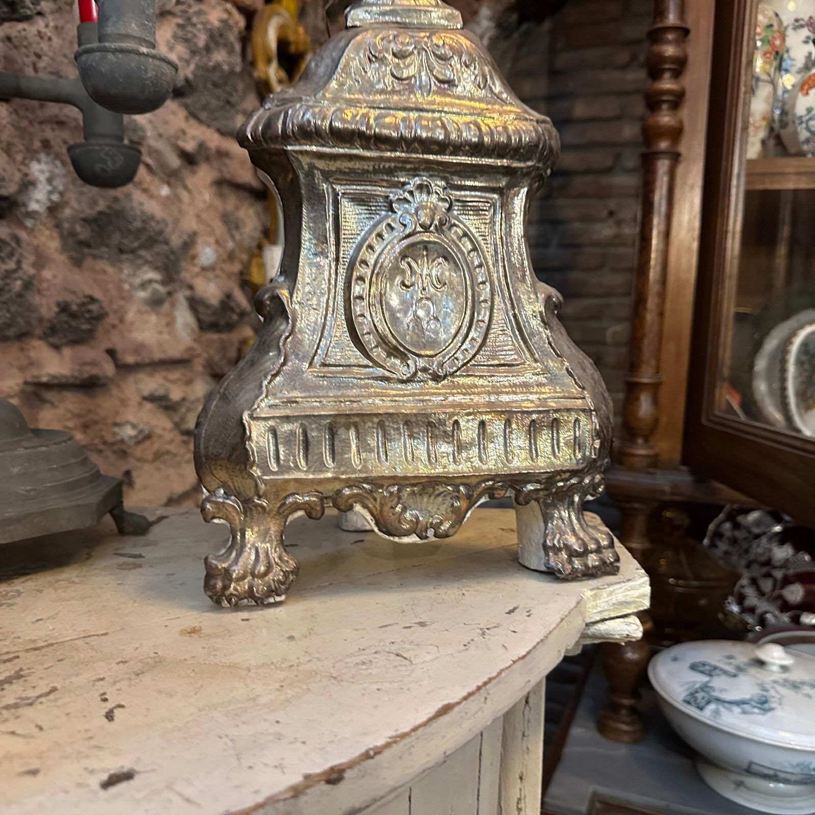 photo buy Louis XV Wood And Metal Italian Torchere Mounted As A Table Lamp