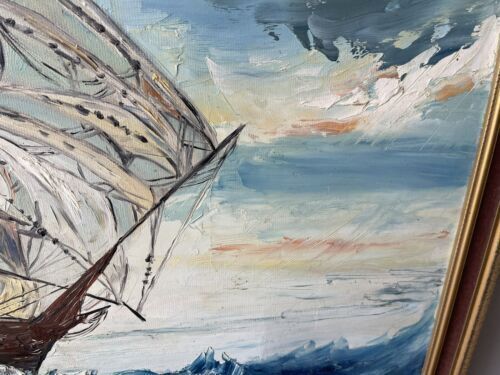 Vintage Framed Large Original Oil Painting Of Clipper Sailing Ship By Doreen Bell photo buy