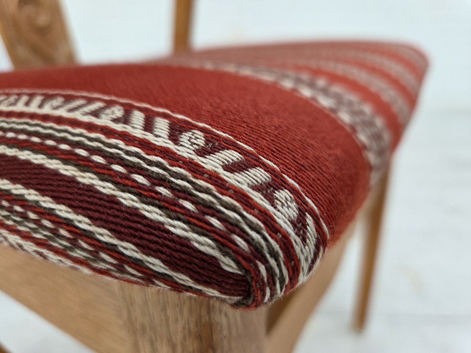 1960s, Pair Of Danish Dining Chairs, Solid Oak Wood, Furniture Wool. photo for sale