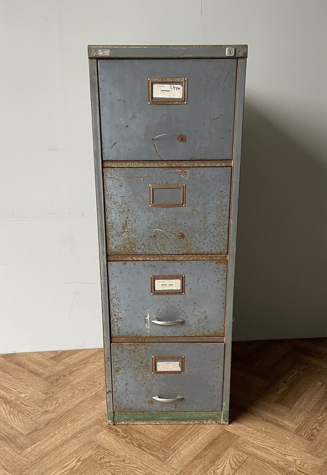 Vintage Industrial Large Deep 4 Drawer Filing Cabinet With Dividers