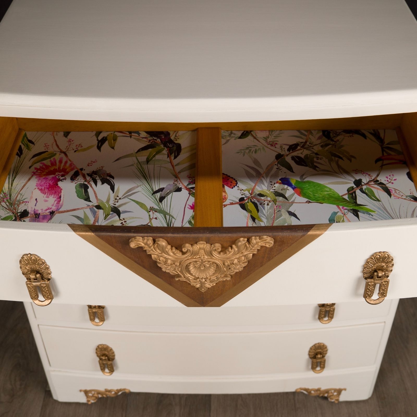 Upcycled B&E Chest Of Drawers Cream Gold photo Furniture