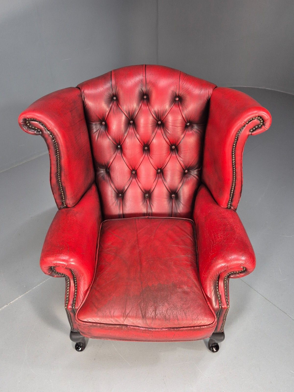 Vintage Queen Anne Red Leather Wing Back Winchester Brand 1990s  Eb9219 Vlea photo Furniture