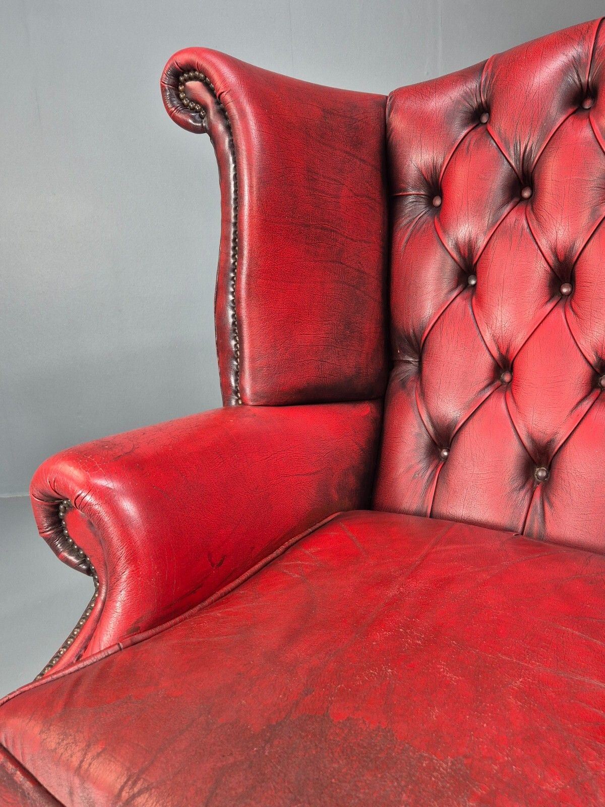 Vintage Queen Anne Red Leather Wing Back Winchester Brand 1990s  Eb9219 Vlea photo vintage