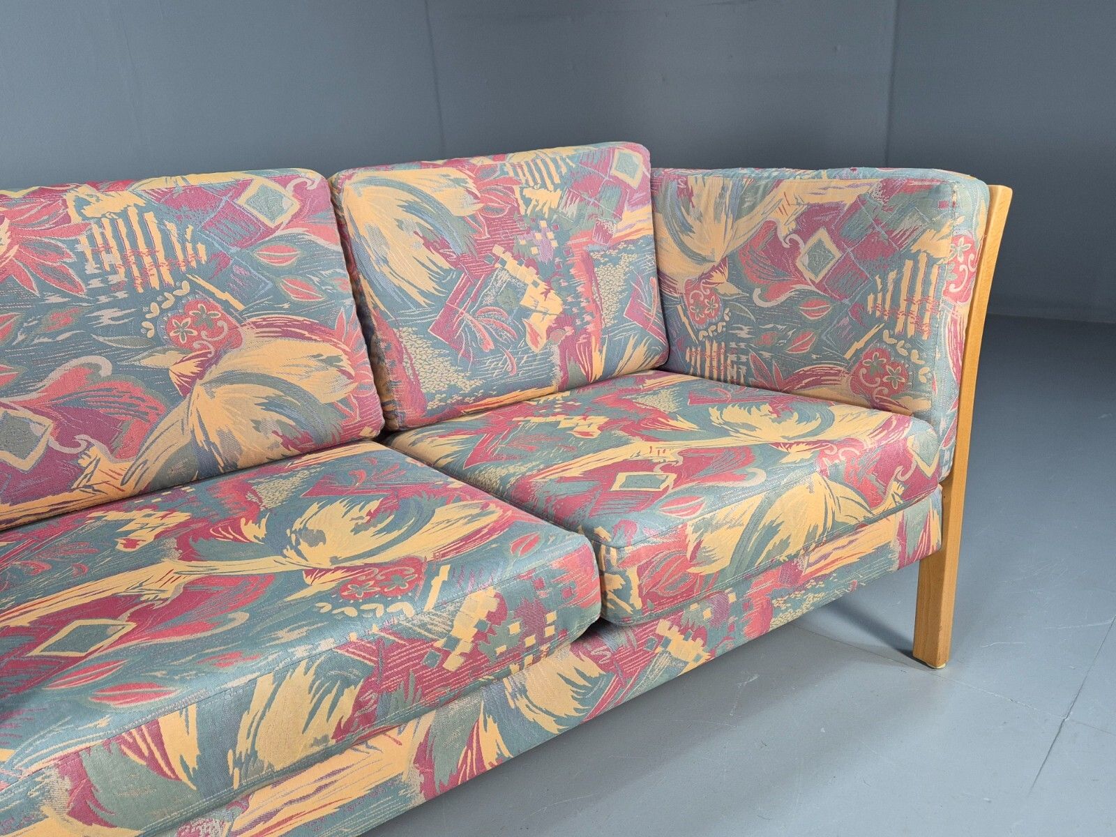 Vintage Danish 2 Seat Sofa Floral Cotton Print Stouby Beech Ends Eb9097 M2ss photo for sale