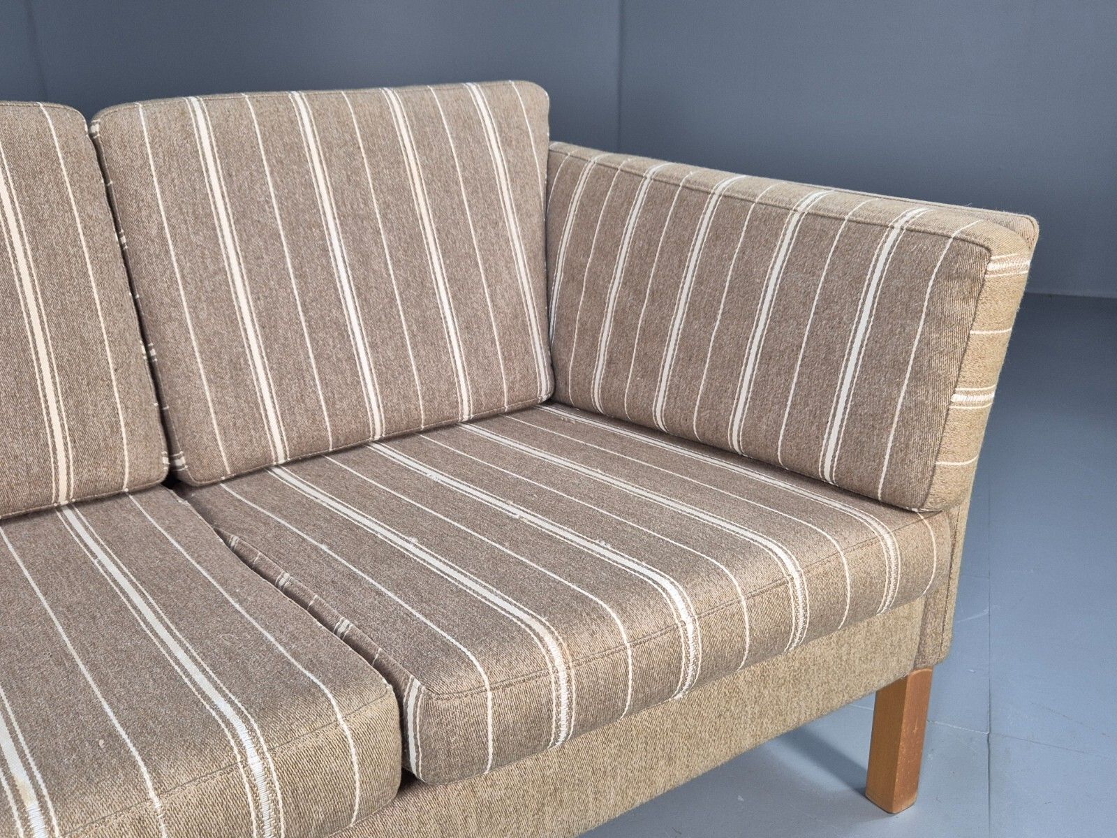 Vintage 2 Seat Sofa Green Wool Stripe 1970s Mcm Retro Eb9095 M2ss 