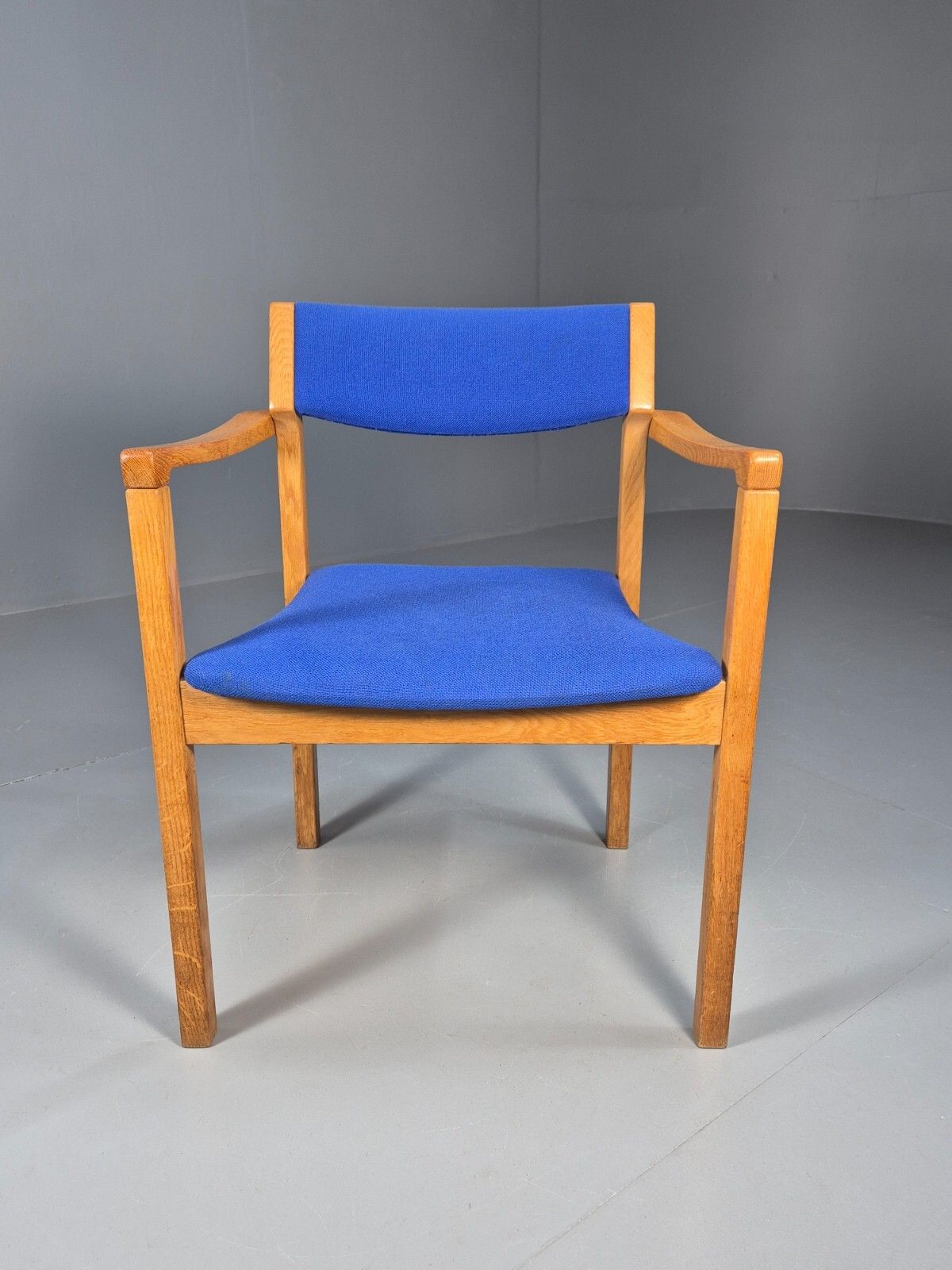 Vintage Danish Mid Century Armchair, Blue Cloth, Oak Frame 1970s Mcm Eb9381 Mdin photo furniture