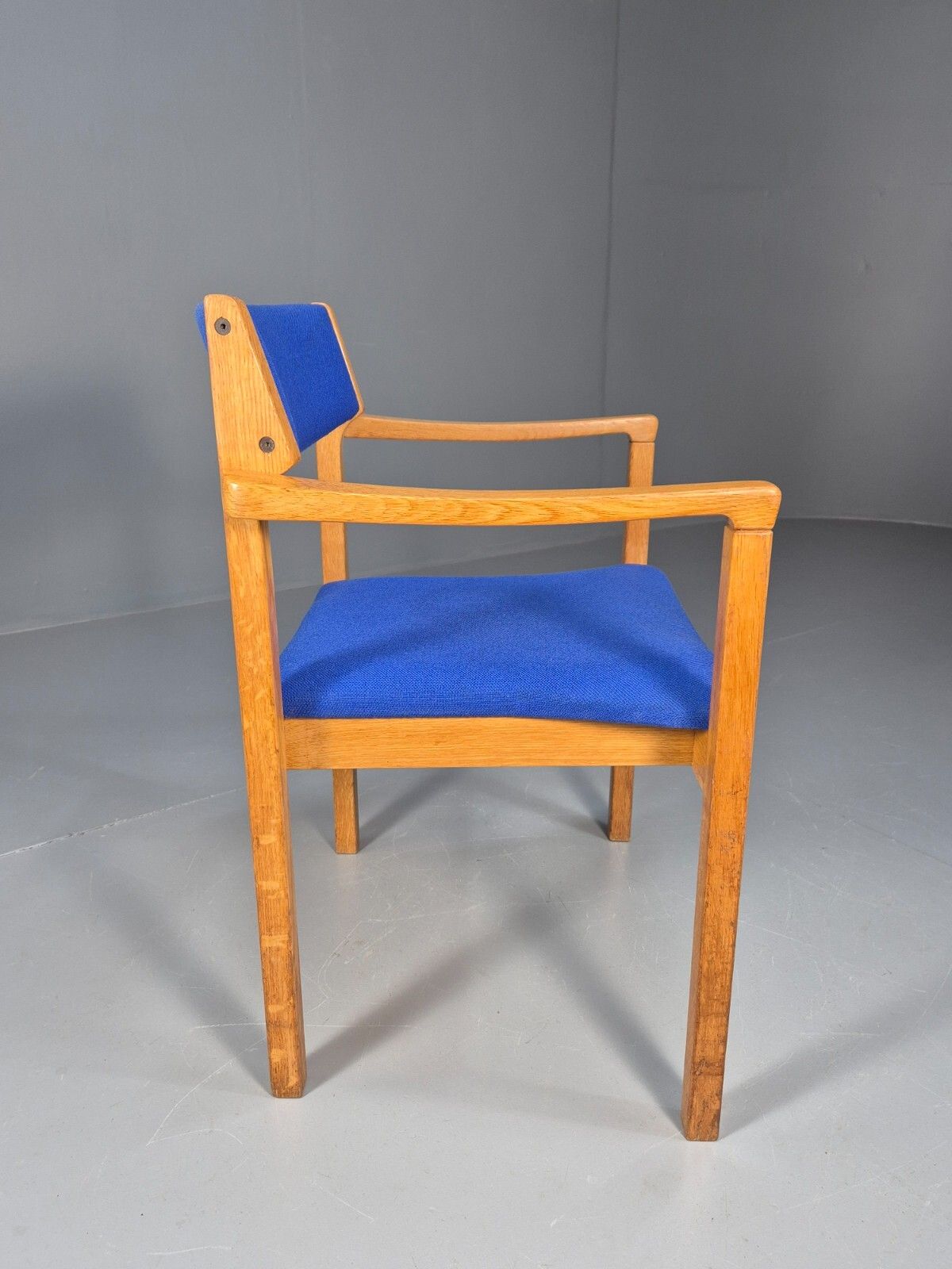 photo for sale Vintage Danish Mid Century Armchair, Blue Cloth, Oak Frame 1970s Mcm Eb9381 Mdin
