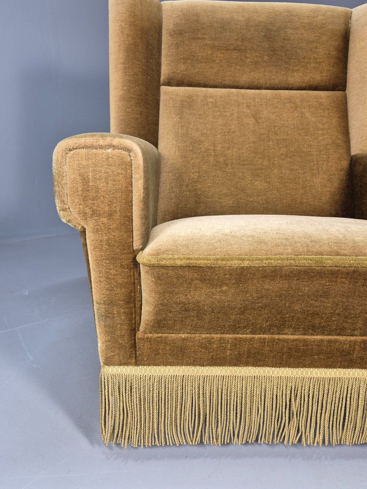 Vintage Danish Mid Century Lounge Chair Green Velour And Tassels Mcm Eb9041 Mnor photo 300.0